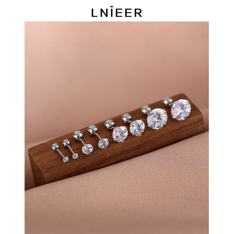 999纯银钻石女螺丝拧扣养耳洞耳钉 lnieer耳钉