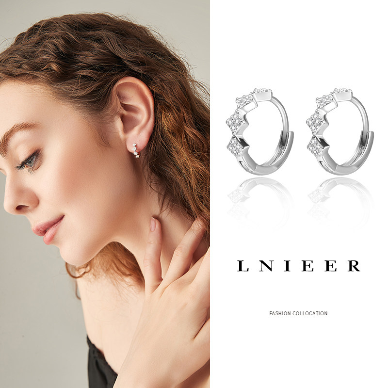 999足银镶钻女小菱形气质轻奢耳钉 lnieer耳环