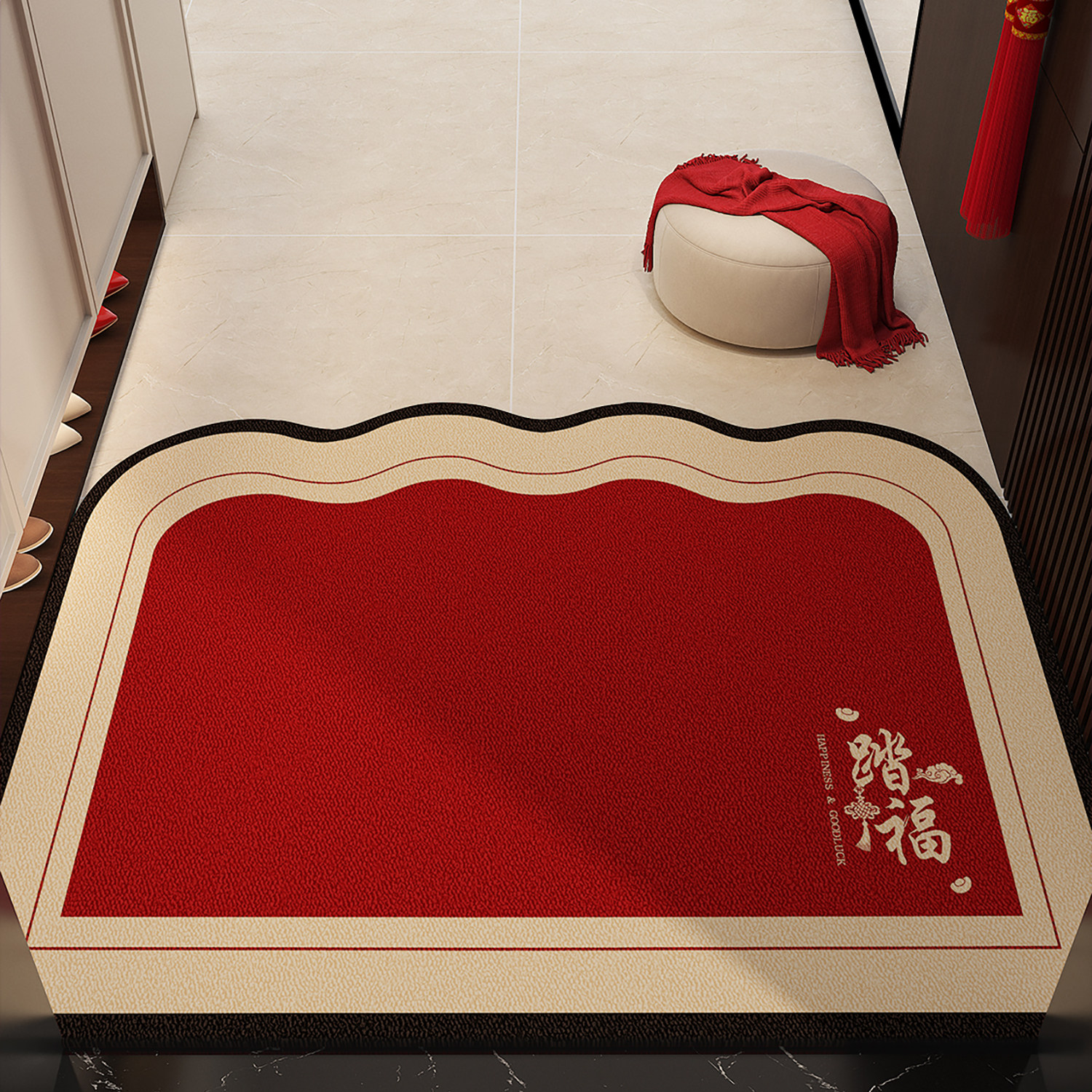 红色喜庆入户门地垫新中式玄关进门脚垫免洗耐磨耐脏家用地毯垫,淘宝优惠券,粉丝福利购,淘宝优惠卷