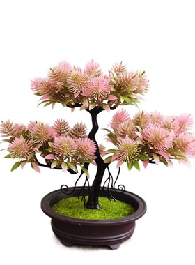 仿真迎客松盆景仿真花三叉罗汉松盆栽客厅装饰假花家居装饰品摆件