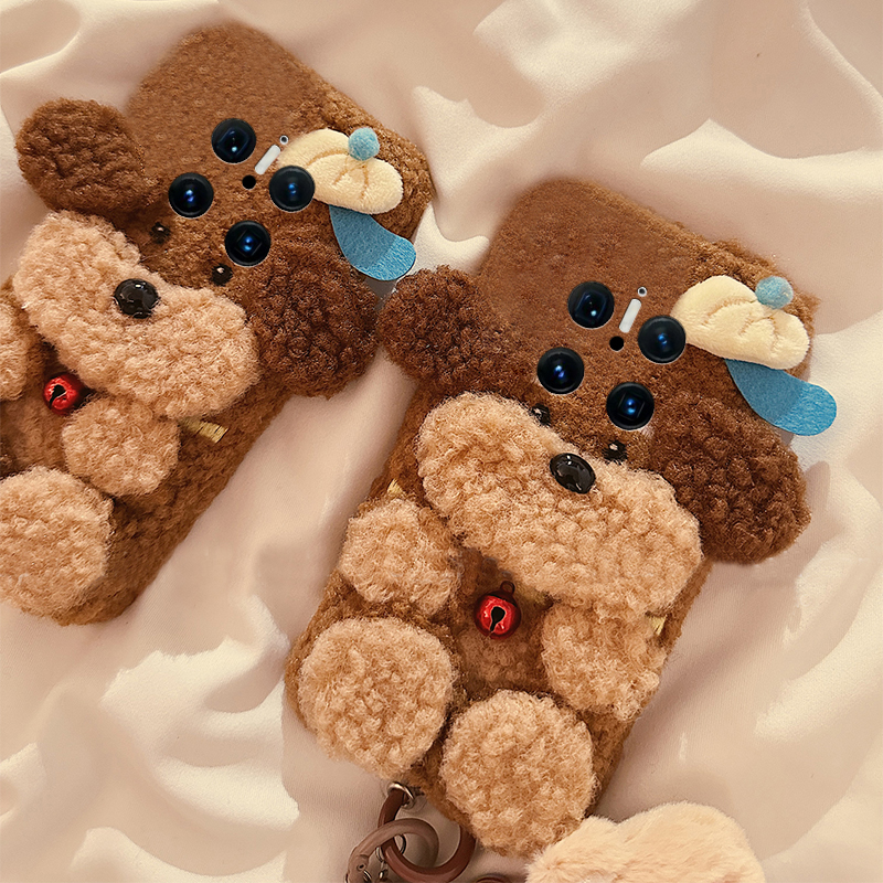 毛绒款泰迪适用华为mate60手机壳mete70pro+带挂链40e立体30epro小狗20x棕色10秋冬9毛茸50rs保时捷huawei十p - 图1