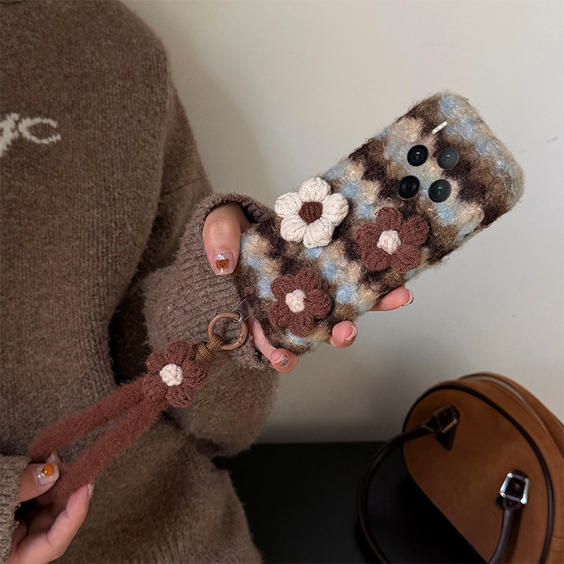 秋冬蓝棕条纹适用vivox300pro手机壳x200ultra毛绒kt猫x100spro贴纸x90s可爱x9plus凯蒂猫x21i绒布x60女vivo - 图3