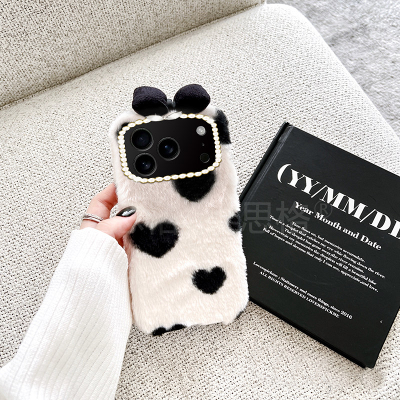 ins风爱心蝴蝶结适用苹果17pro手机壳三星s25黑白opporeno14秋冬vivox200华为pura80毛绒mate70荣耀400小米17,淘宝优惠券,粉丝福利购,淘宝优惠卷