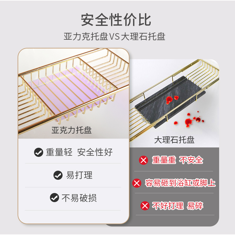 法国DIGIFOX金色浴缸置物架可伸缩浴缸架防滑不锈钢浴缸置物架 - 图2