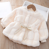Childrens Clothing Girl Autumn Winter New Coat Female baby Han version Accessories Skirt Thickened Fur Sweater Childrens Blouse Imitation Leather Grass
