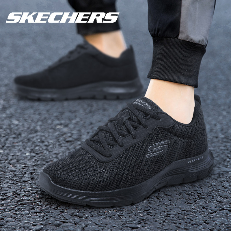skechers秋季新款黑色跑步鞋男男鞋 skechers双木跑步鞋
