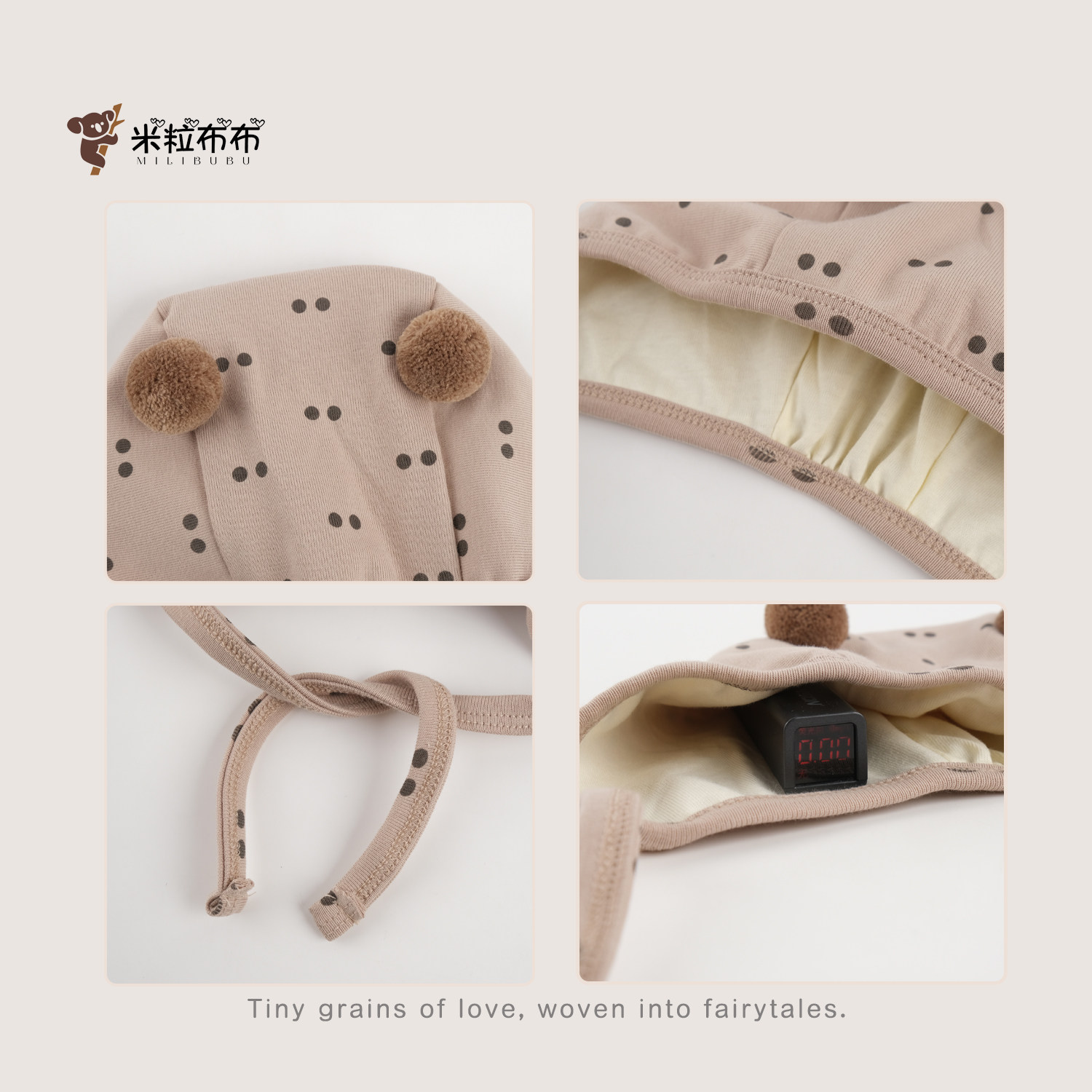 婴儿帽子春秋款可爱超萌波点护耳帽男女宝宝小月龄防风包头帽毛球,淘宝优惠券,粉丝福利购,淘宝优惠卷