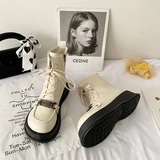Martens, демисезонные утепленные короткие сапоги в английском стиле на платформе, в британском стиле, подходят к юбкам, визуально стройнят
