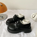 [复古英伦风小皮鞋女秋冬加绒2022新款百搭厚底圆头日系jk玛丽珍鞋]