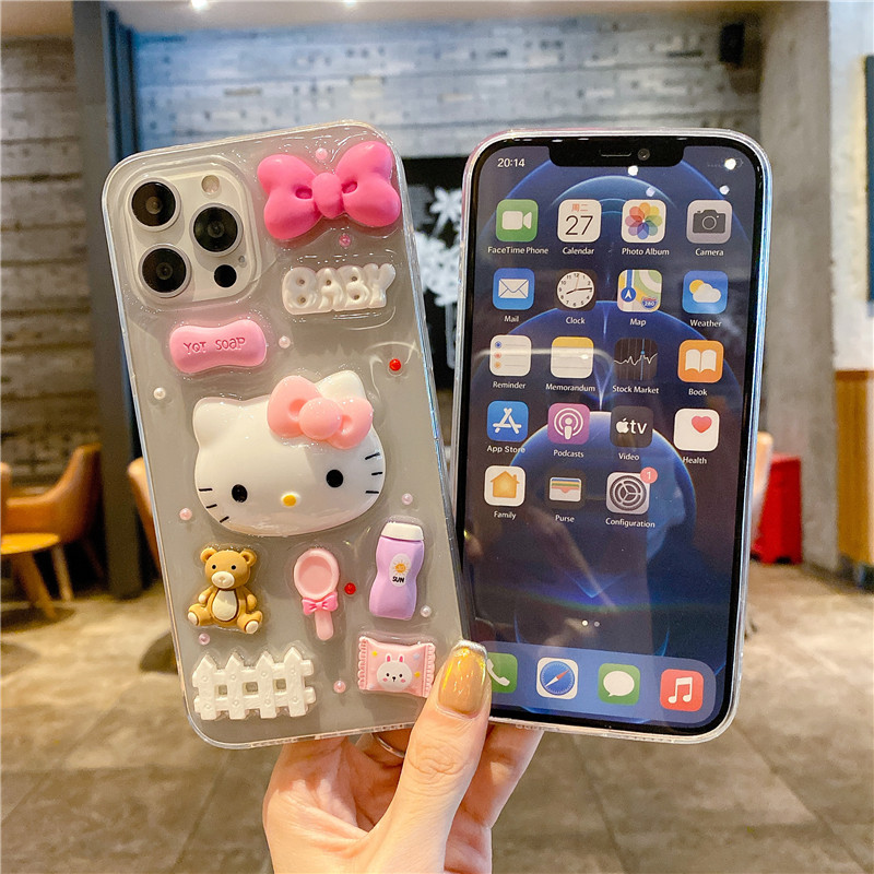 卡通凯蒂猫公仔适用iPhone14pro手机壳可爱Kitty猫苹果12PM防摔软壳XsMax个性时尚创意15promax保护套滴胶i11