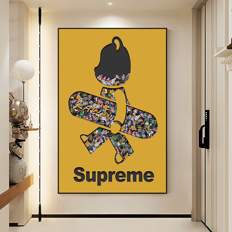 kaws暴力熊入户玄关装饰画现代简约走廊过道挂画潮牌创意积木壁画 - 图1