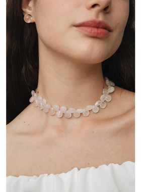 Loops渐变粉晶串珠锁骨链