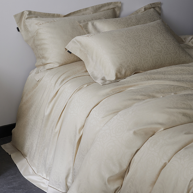 高端全棉贡缎100S天丝长绒棉四件套极简轻奢提花裸睡四季床上用品