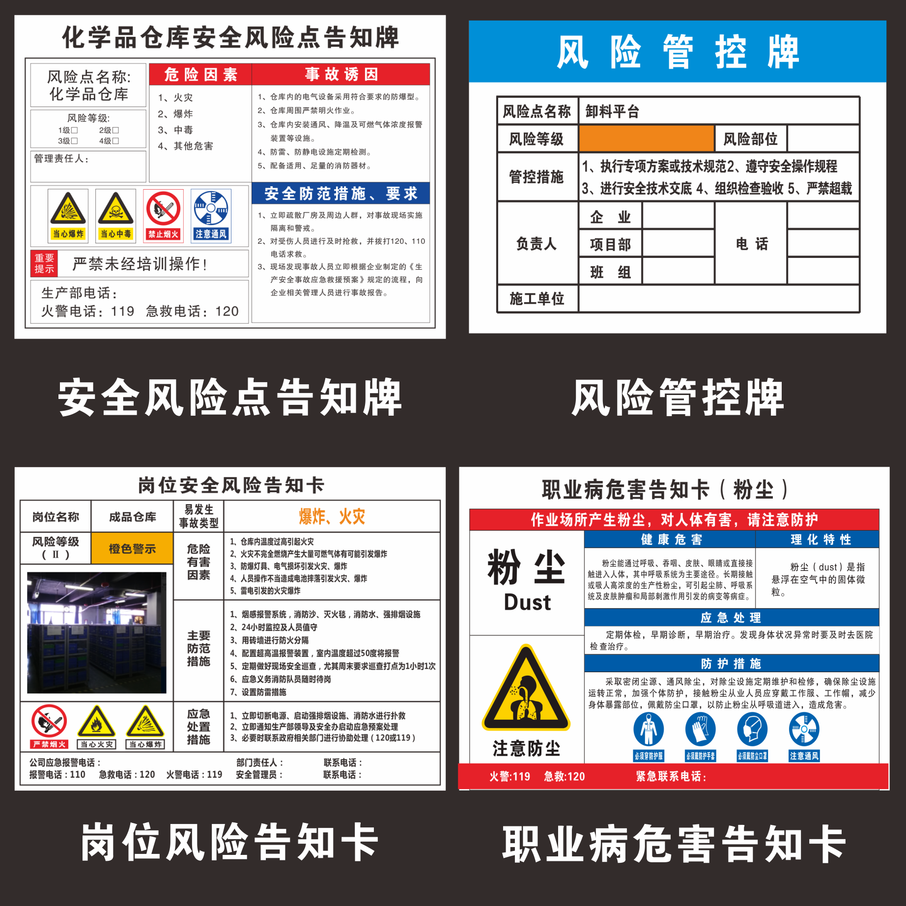 粉尘职业病危害告知牌岗位安全风险点卫生安全周知卡危废工厂车间噪声噪音有害油漆硫酸盐酸标识警示标志牌 - 图0