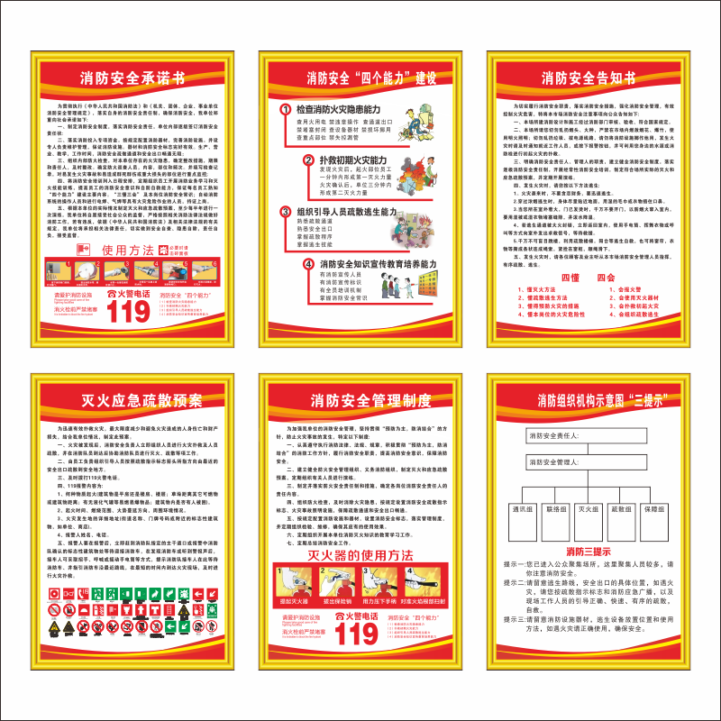 新款公共场所消防安全管理制度宾馆学校车间消防标识牌四个能力三提示消防应急预案告知书承诺书消防警示牌-图3