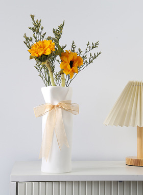 干花 白色褶皱高颜值纸袋陶瓷花瓶鲜花水养桌面客厅家居摆件装饰