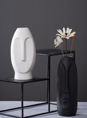 欧式陶瓷花瓶人脸创意复古干花插花器感家居装饰工艺品摆件