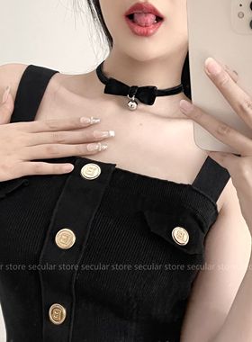 丝绒铃铛 圣诞项链颈链日韩可爱软妹复古蝴蝶结红色网红吊坠配饰