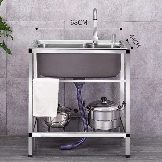 Handmade stainless steel single-slot thickened vegetable sink with bracket