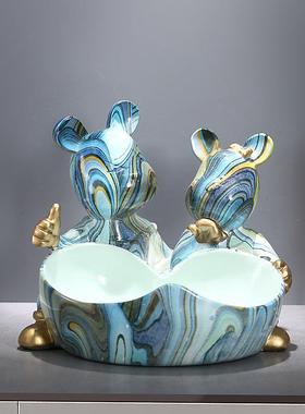 轻奢情侣熊玄关摆件入户鞋柜钥匙收纳高档家居客厅装饰品乔迁礼物