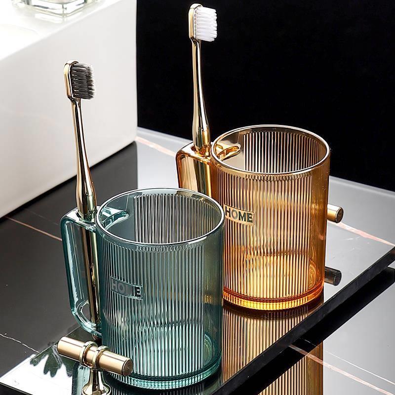 家庭高颜值刷牙杯子家用牙缸套装情侣ins轻奢风漱口杯简约洗漱杯 - 图1