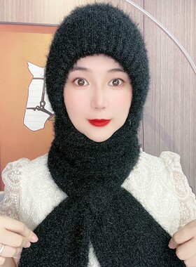 加绒加厚女士帽子冬季保暖帽子围巾一体女冬天松鼠绒风雪帽网红款