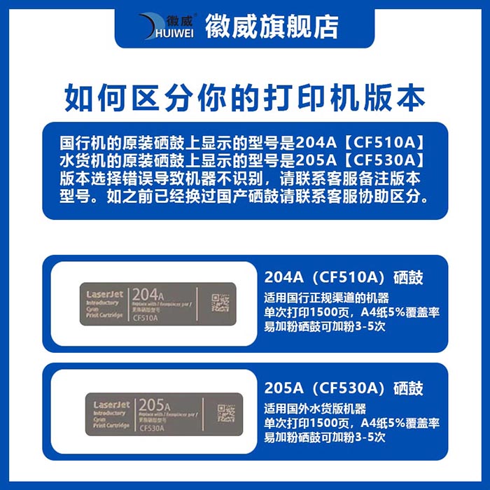 徽威适用惠普cf510a硒鼓hp204a m154a M181fw m154nw墨盒Color Laser Pro M180N打印机205a CF530A易加粉 - 图0