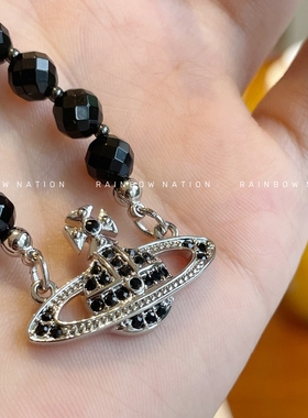 高品质黑玛瑙土星项链轻奢小众