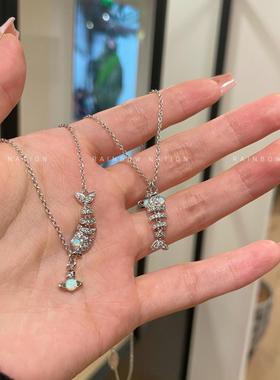 RainbowNation925纯银土星鱼骨头欧泊项链后太西高级感轻奢小众