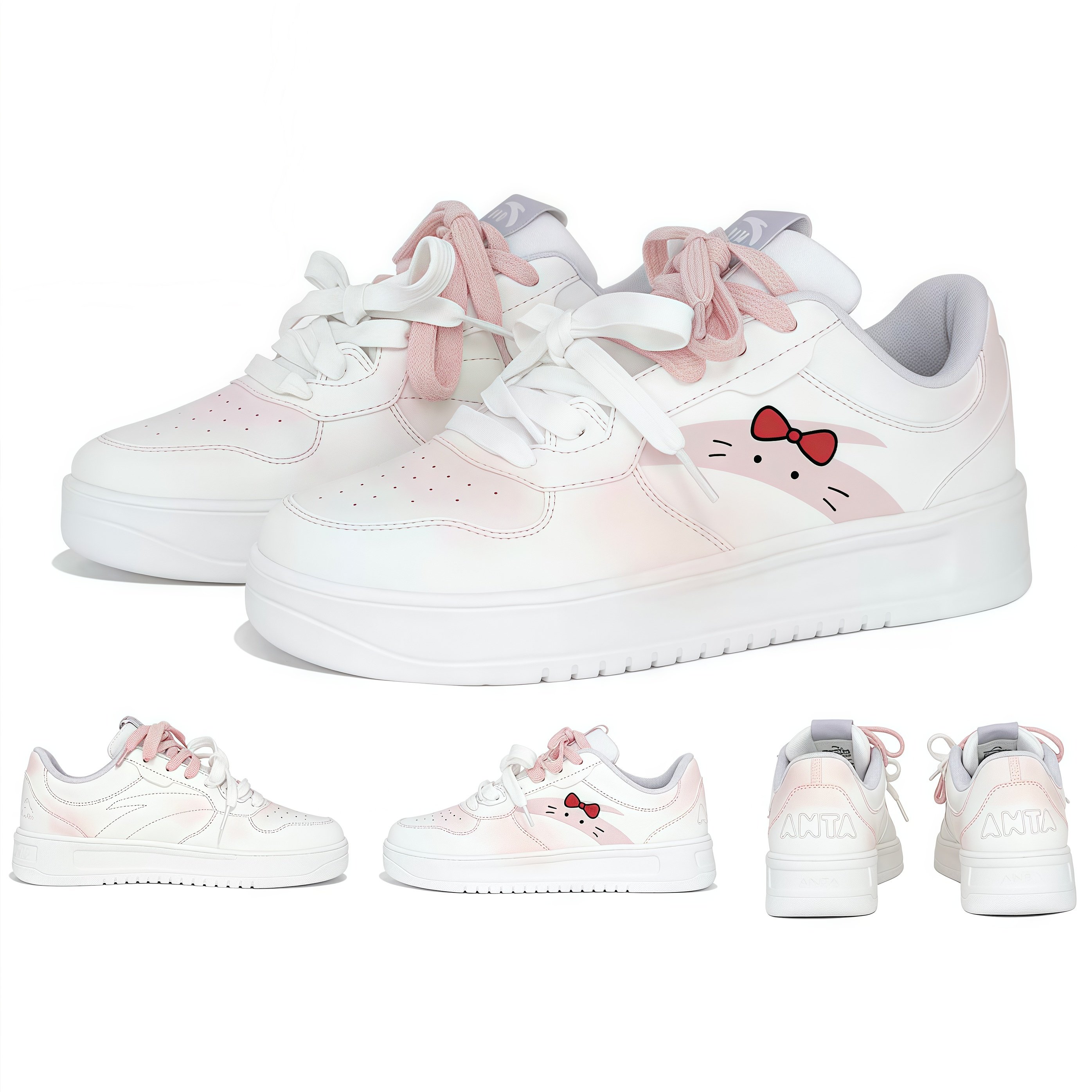 【定制球鞋】Anta安踏轻松可爱腮红猫爪耐磨低帮板鞋女款白粉色,淘宝优惠券,粉丝福利购,淘宝优惠卷