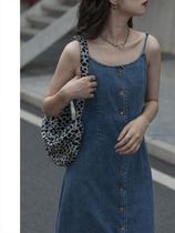 MZ Retro Style Harness Jeans Denim for women 2021 Summer new single-row Withholding Temperament in Long Edition Skirt Tide