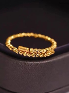 碎金子蹦迪珠三圈戒指弹力记忆爆闪黄金色绕圈可调节时尚轻奢指环