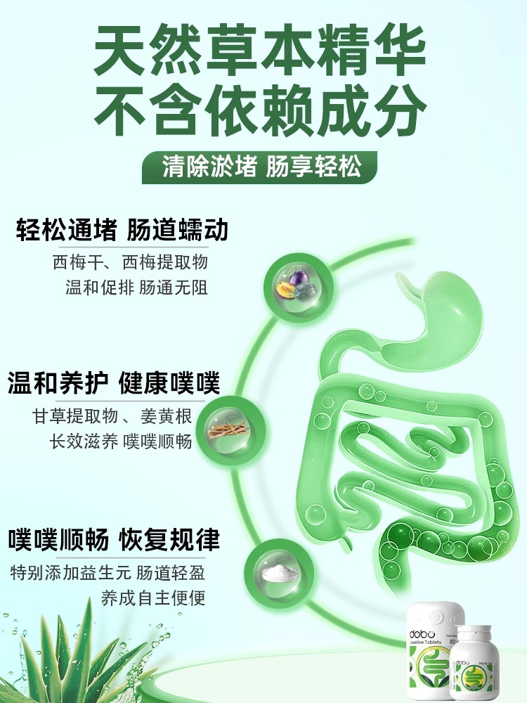 dobo噗噗片80粒便膳食纤维秘酵素排润肠胶囊便西梅清清片英国进口