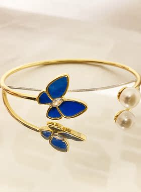 嫣珊阁仿点翠古风百搭日常手作非遗小众旗袍复古简约蝴蝶开口手镯