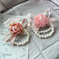 Wedding Bridesmaids Wrist Flowers Breast Blossom Sister Group Pink Hand Flowers Super Fairy Meritocracy Wedding Chest Flower Hand Flowers