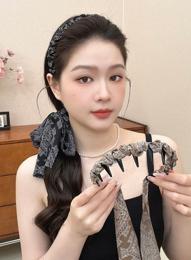 复古宫廷风碎花带齿飘带发箍编发一体式丝巾绑发卡高颅顶发捆头箍