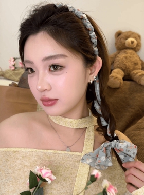田园碎花飘带齿梳发箍女2025新款高颅顶编发头箍一体式绑发带发卡