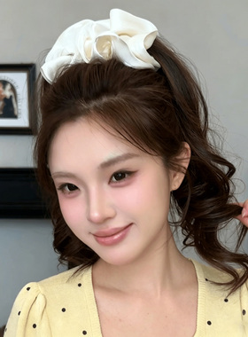 超大号珠光网纱褶皱花苞发圈式丸子夹女氛围感甜美后脑勺盘发抓夹