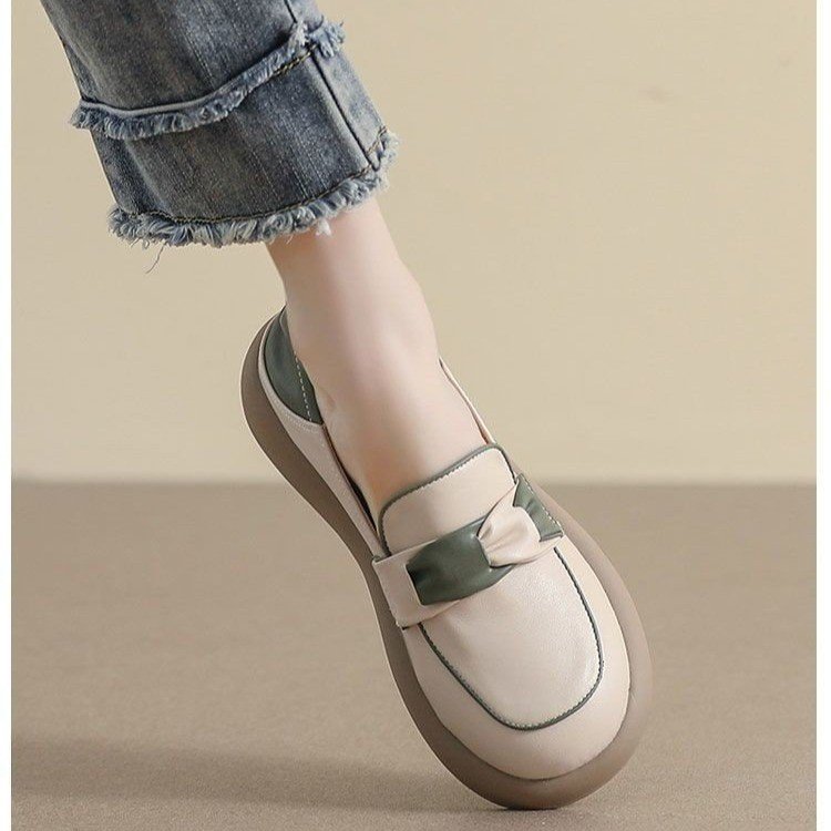 薏尔康真皮乐福鞋女2024夏新款平底休闲小皮鞋孕妇软底一脚蹬单鞋 - 图1