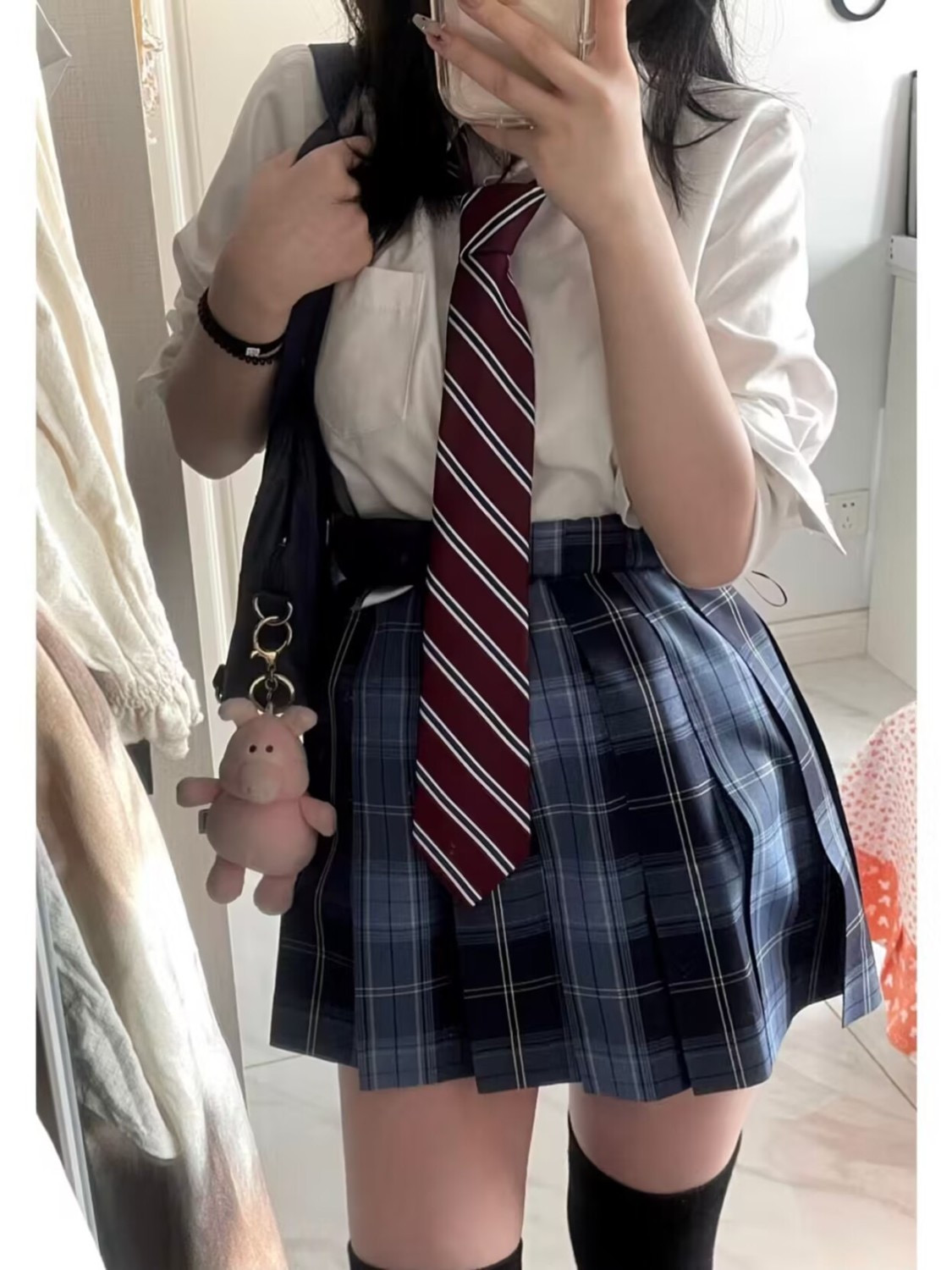 冈梨田/百褶裙女jk制服校供感制服格裙短裙衬衫半身裙格子裙学生 - 图0