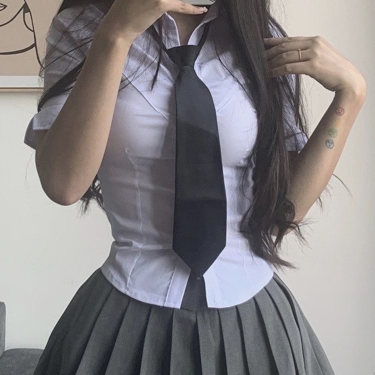 纯欲风美式辣妹收腰衬衫套装女春高腰百褶半身裙性感短袖紧身制服,淘宝优惠券,粉丝福利购,淘宝优惠卷