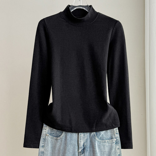 2025秋冬新款双面德绒半高领打底衫女内搭长袖加绒保暖洋气上衣 - 图0