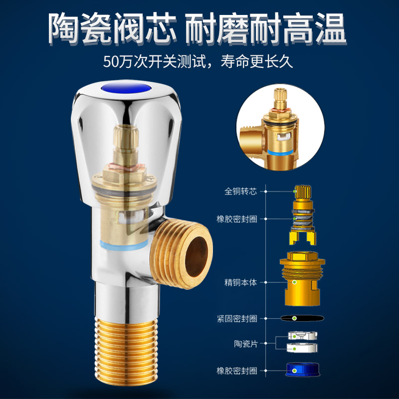 全铜加厚冷热角阀马桶热水器上水阀铜芯304不锈钢加长控流分水阀 - 图2