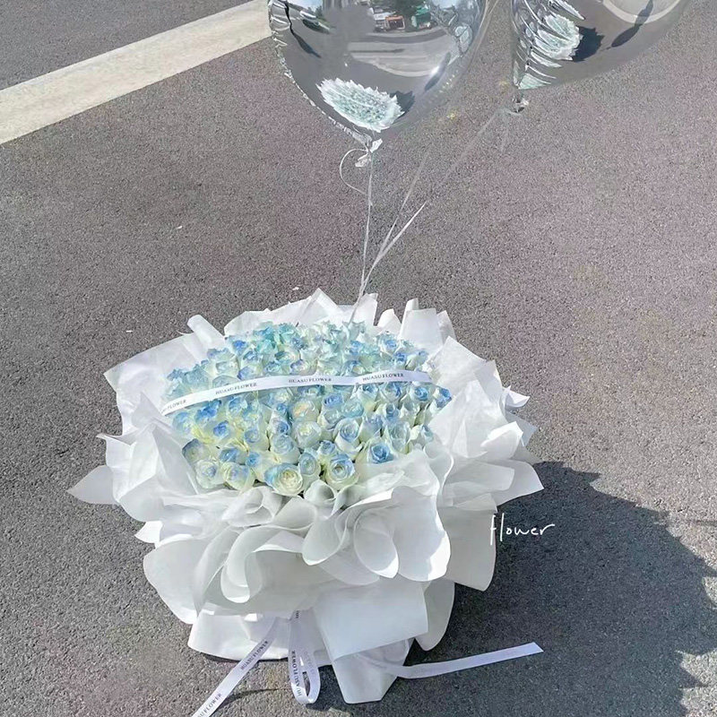 99朵玫瑰气球花束送女友生日鲜花速递同城配送广州北京上海深圳店
