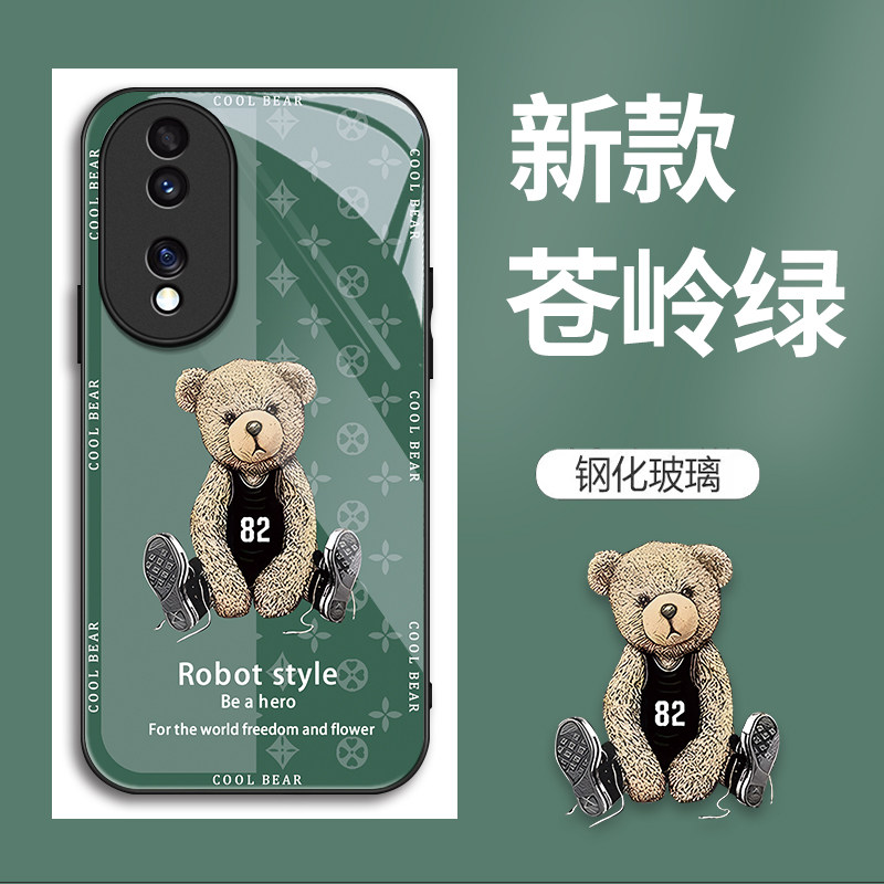 适用荣耀80手机壳ANN-AN00华为honor的82号熊手机套新款玻璃保护套防摔软壳硅胶男女款网红可爱情侣卡通超薄