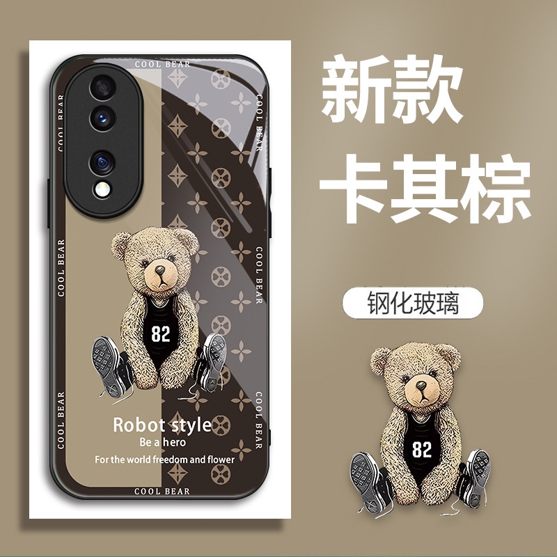 适用荣耀70手机壳FNE-AN00华为honor的82号熊手机套新款玻璃保护套防摔软壳硅胶男女款网红可爱情侣卡通超薄