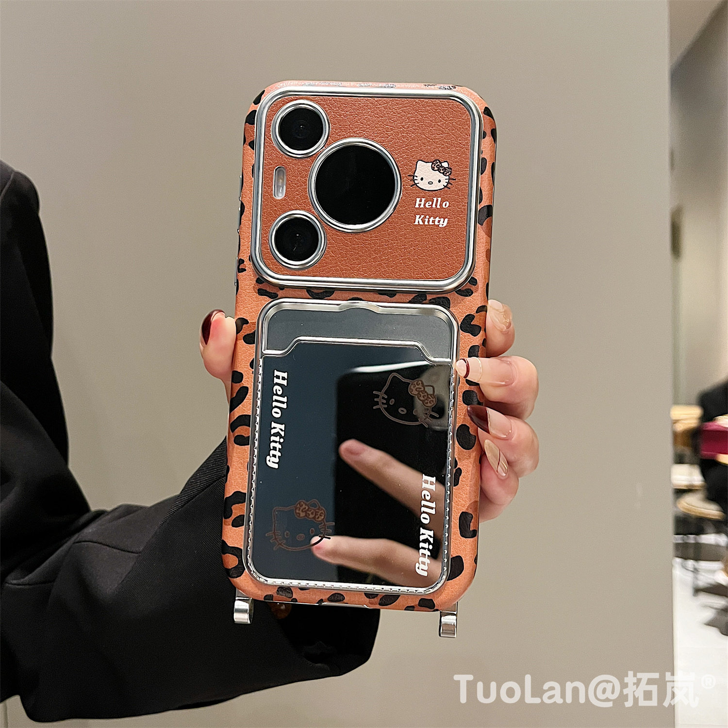 拓岚 适用华为pura70pro+斜跨手机壳秋冬棕色豹纹Pura80pro新款镜面卡包C腕带皮质挂绳吊坠mate80/70/60pro女,淘宝优惠券,粉丝福利购,淘宝优惠卷