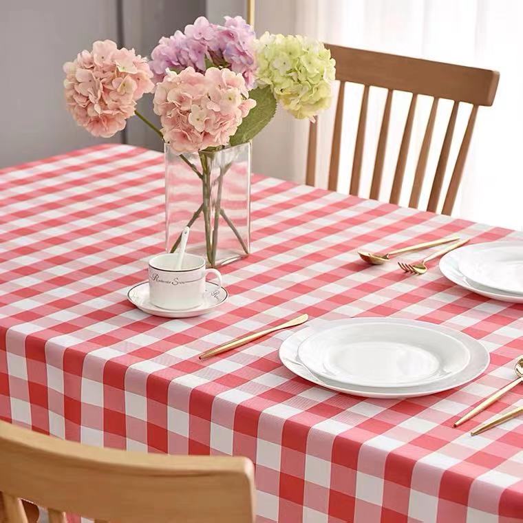 一次性餐桌布塑料加厚台布格子桌布家用圆桌长方形方桌田园野餐垫 - 图1