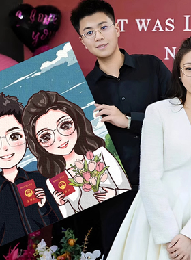星蝶公主装饰画情侣人像卡通画像手绘定制diy新婚礼物装饰油挂画