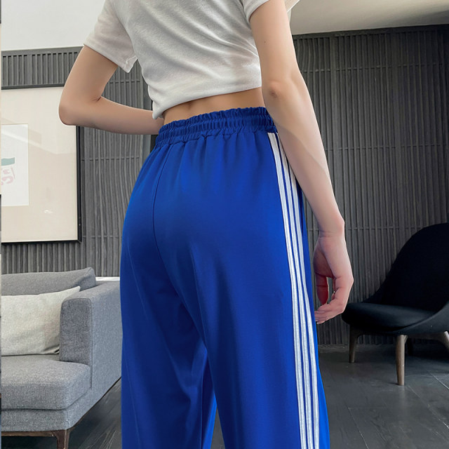 Ice Silk Sports Pants Summer ບາງໆ ເສັ້ນດ່າງສາມເສັ້ນ